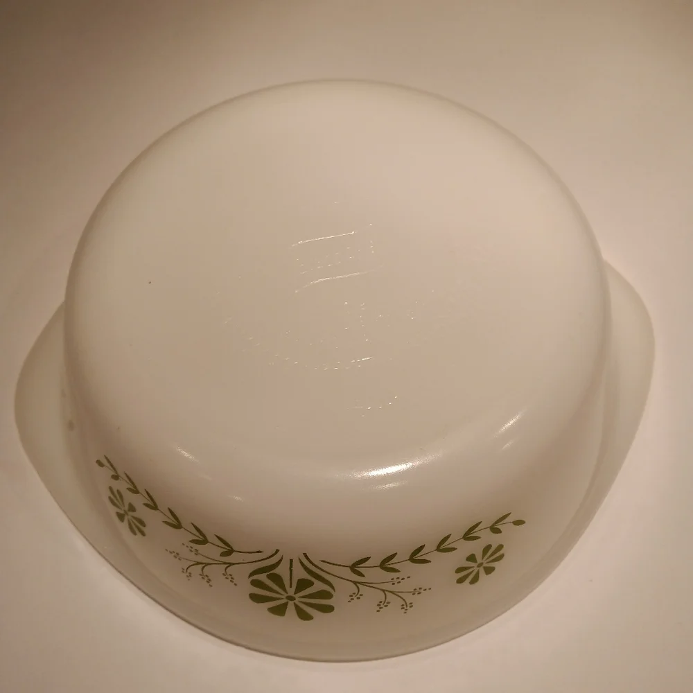 Vintage Glasbake 2 Quart Baking Dish White Green Floral